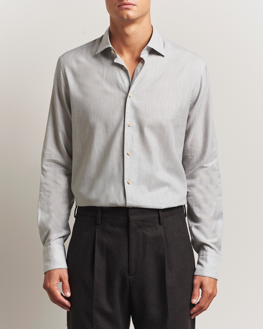 Uomini | Camicie | Stenströms | Regular Fit Brushed Mini Herringbone Shirt Grey