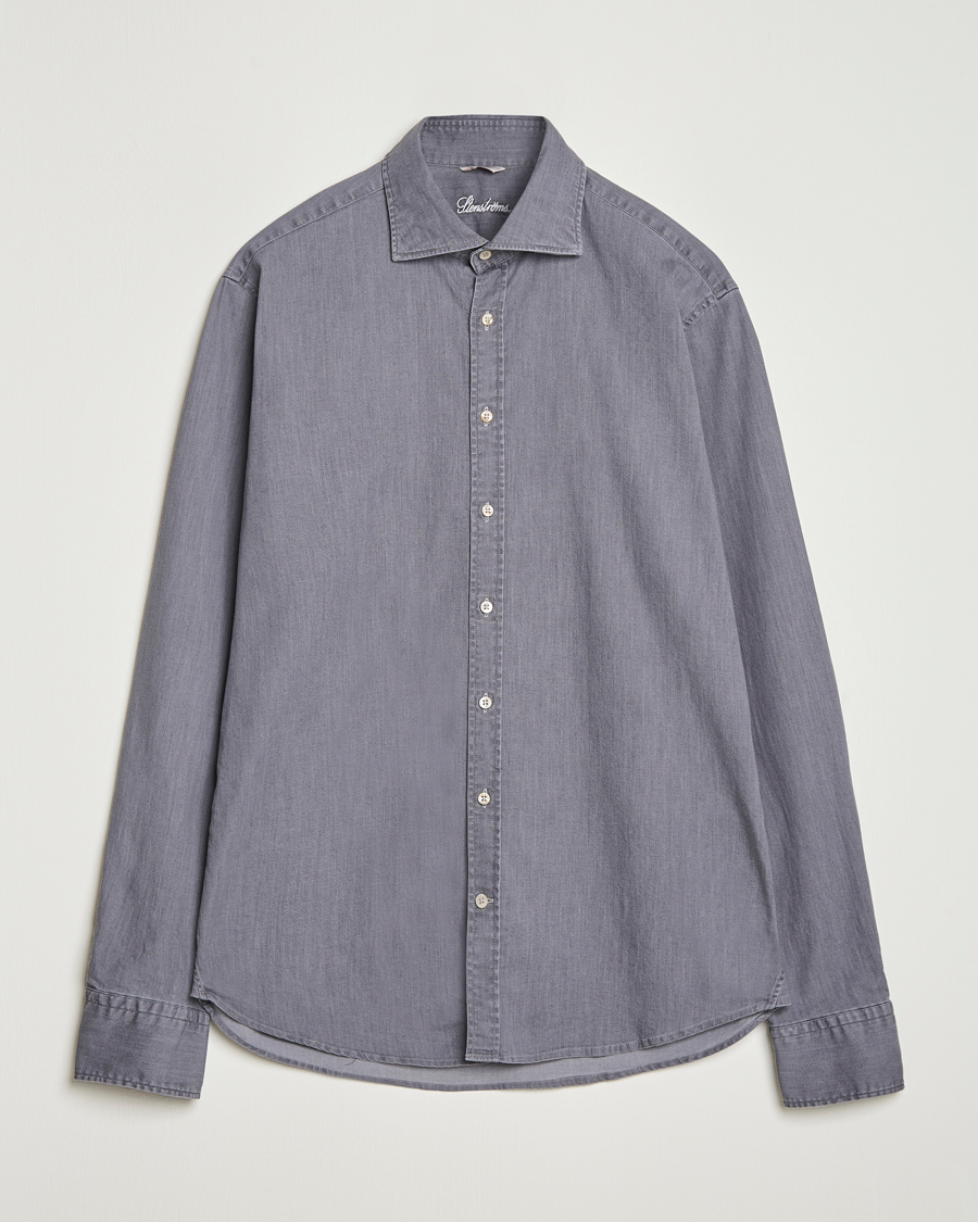 Uomini | Camicie | Stenströms | Regular Fit Garment Washed Denim Shirt Grey