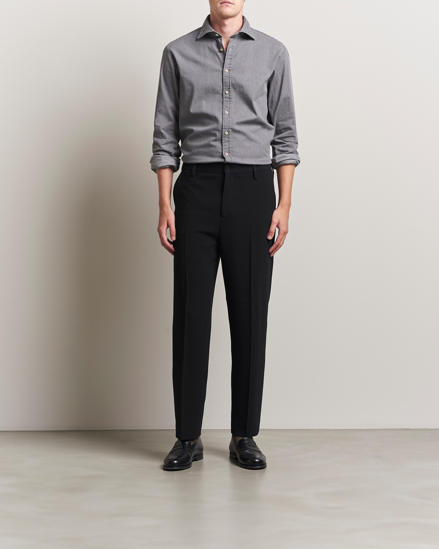 Uomini | Camicie | Stenströms | Regular Fit Garment Washed Denim Shirt Grey