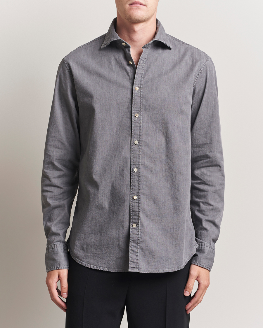 Uomini | Camicie | Stenströms | Regular Fit Garment Washed Denim Shirt Grey