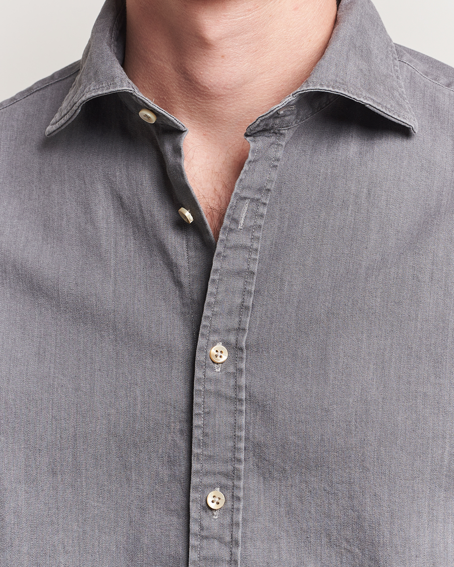 Uomini | Camicie | Stenströms | Regular Fit Garment Washed Denim Shirt Grey