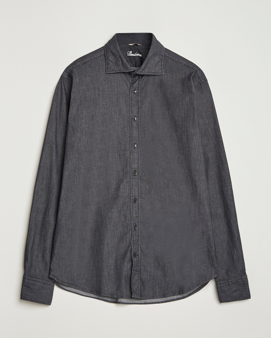 Uomini | Camicie | Stenströms | Regular Fit Garment Washed Denim Shirt Black