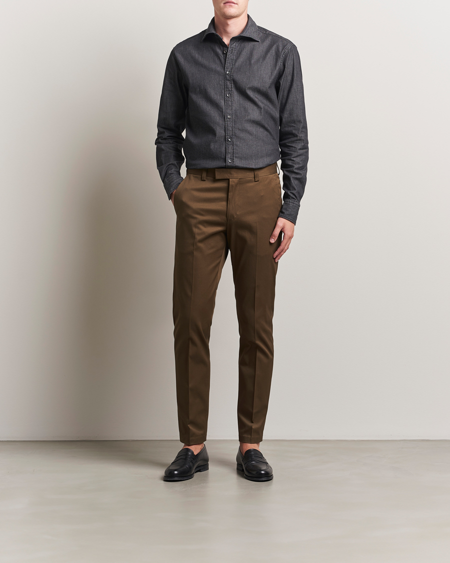Uomini | Camicie | Stenströms | Regular Fit Garment Washed Denim Shirt Black