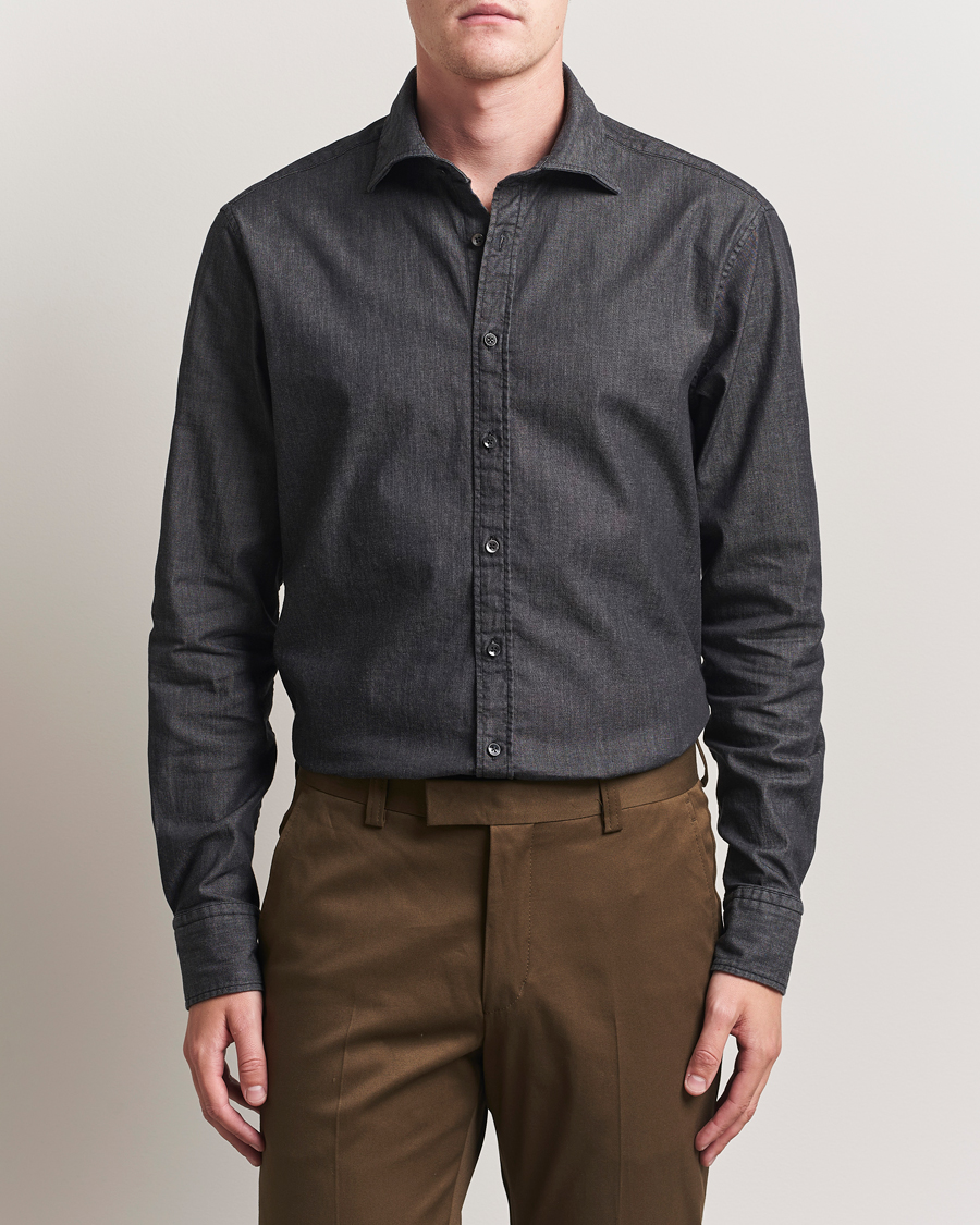 Uomini | Camicie | Stenströms | Regular Fit Garment Washed Denim Shirt Black