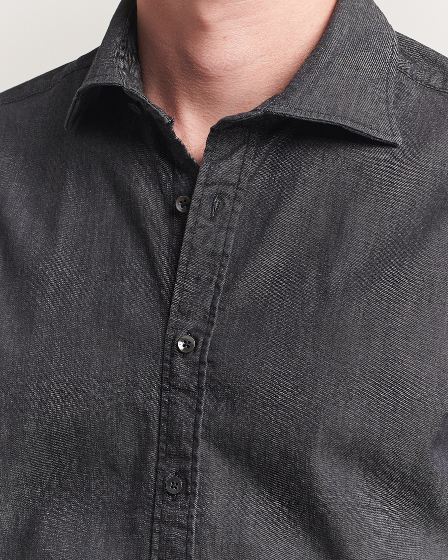 Uomini | Camicie | Stenströms | Regular Fit Garment Washed Denim Shirt Black