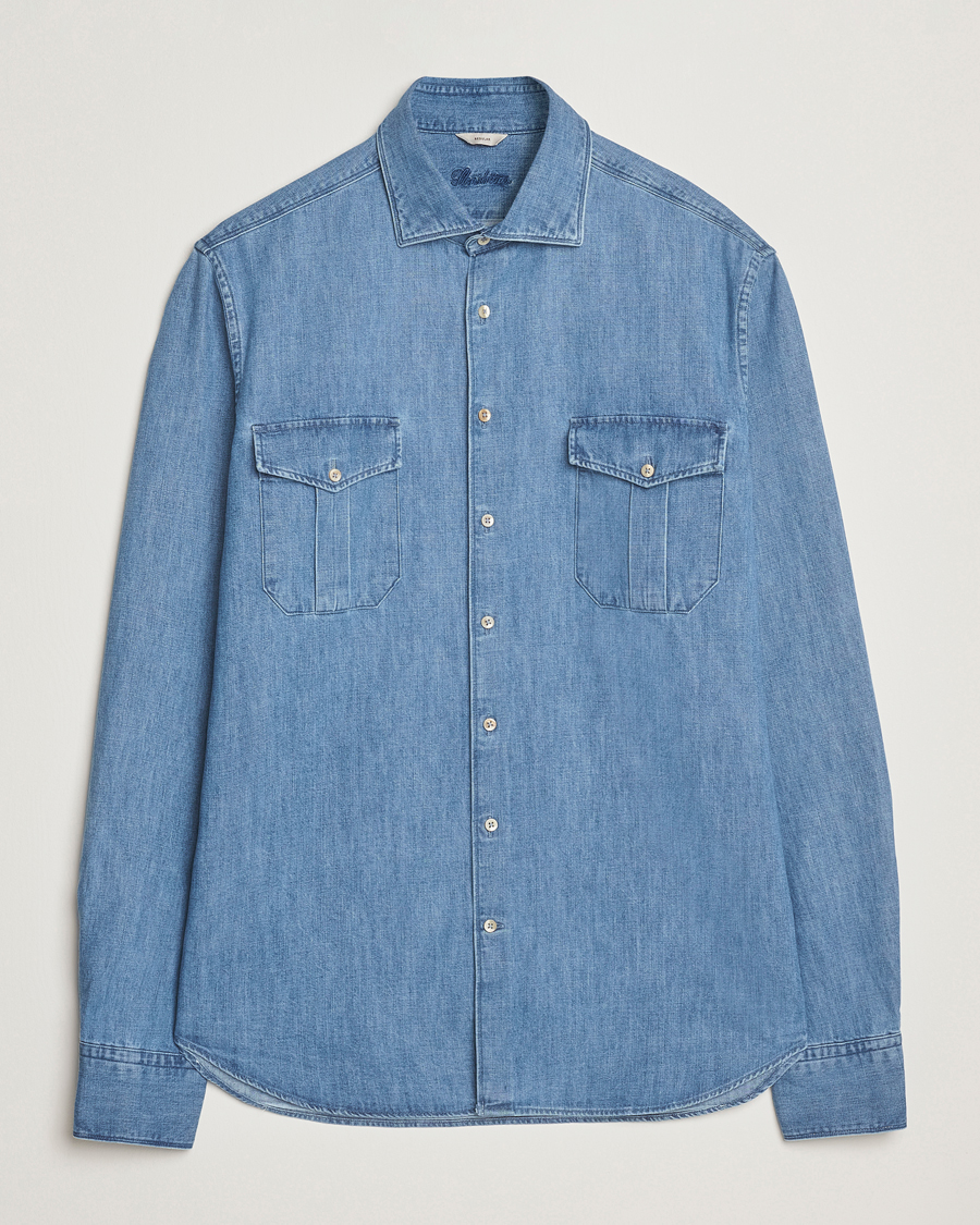 Uomini | Camicie | Stenströms | Regular Fit Pocket Denim Shirt Blue