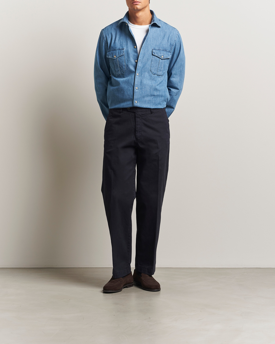Uomini | Camicie | Stenströms | Regular Fit Pocket Denim Shirt Blue