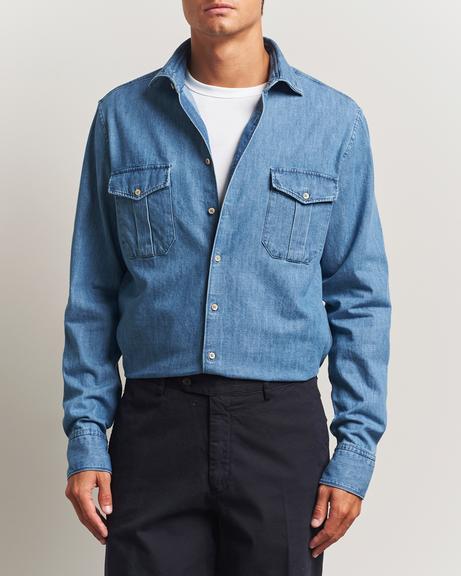 Uomini | Camicie | Stenströms | Regular Fit Pocket Denim Shirt Blue