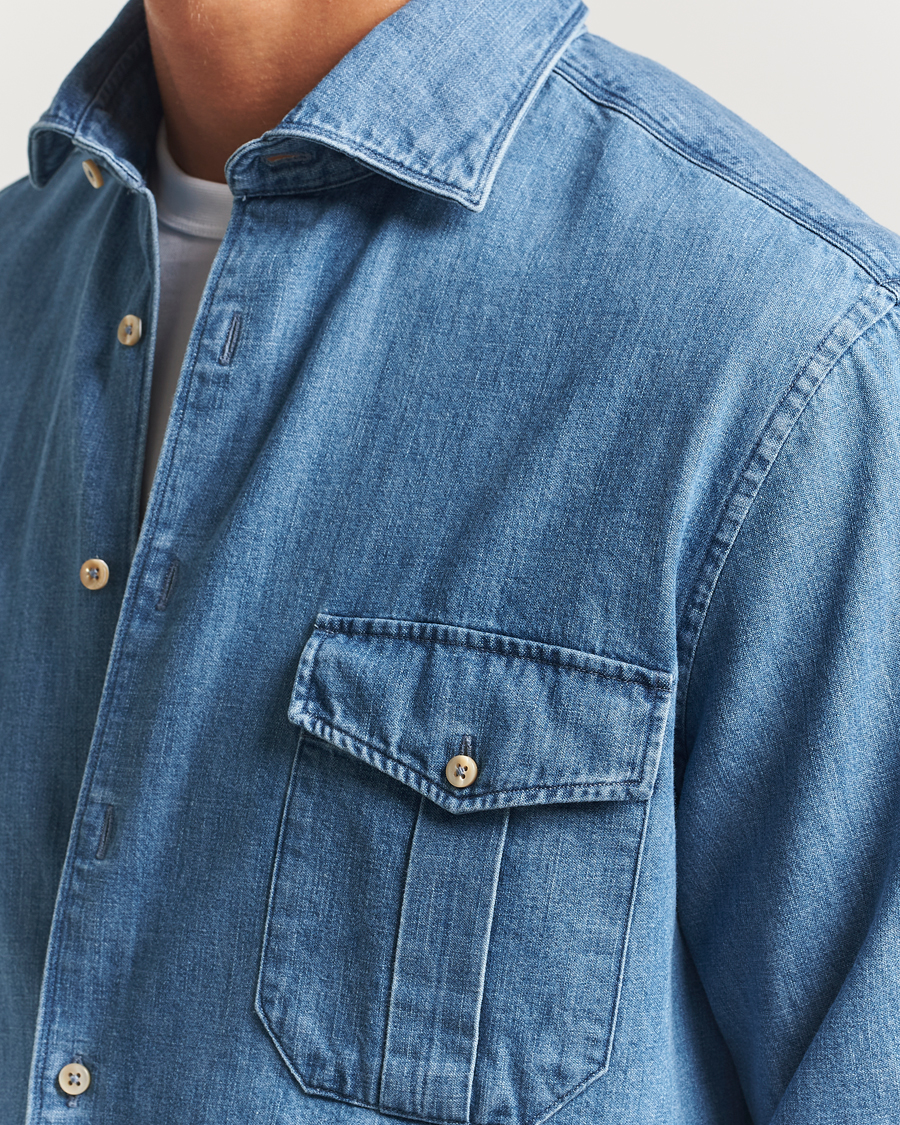 Uomini | Camicie | Stenströms | Regular Fit Pocket Denim Shirt Blue