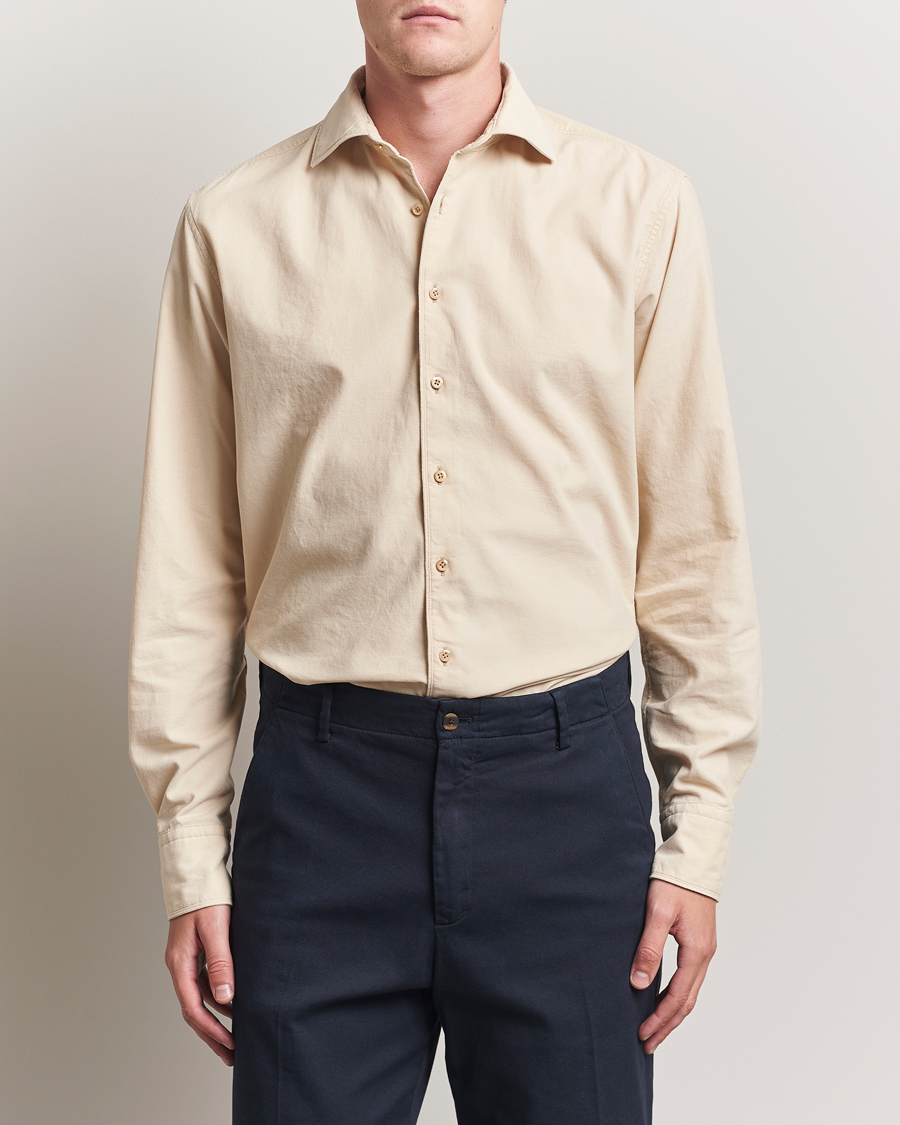 Uomini | Camicie | Stenströms | Regular Fit Cut Away Cord Shirt Beige