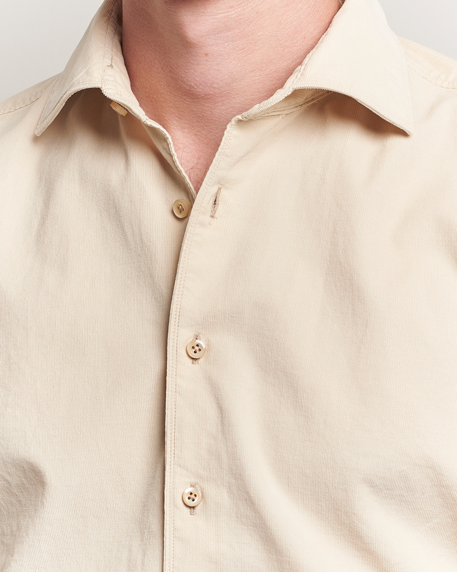 Uomini | Camicie | Stenströms | Regular Fit Cut Away Cord Shirt Beige