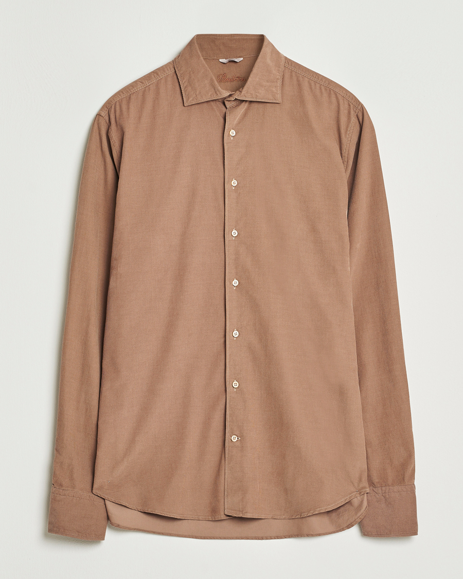 Uomini | Camicie | Stenströms | Regular Fit Cut Away Cord Shirt Brown
