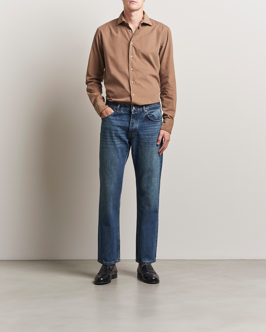 Uomini | Camicie | Stenströms | Regular Fit Cut Away Cord Shirt Brown