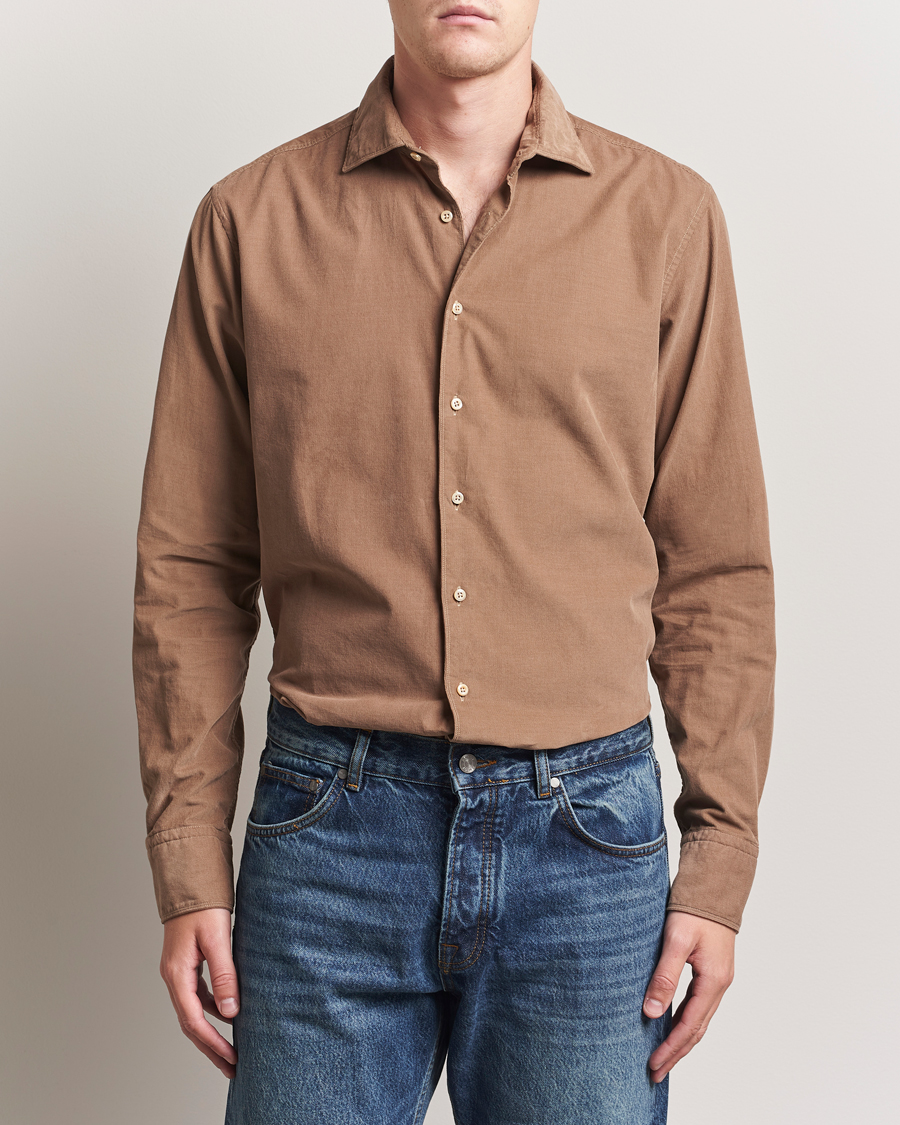 Uomini | Camicie | Stenströms | Regular Fit Cut Away Cord Shirt Brown