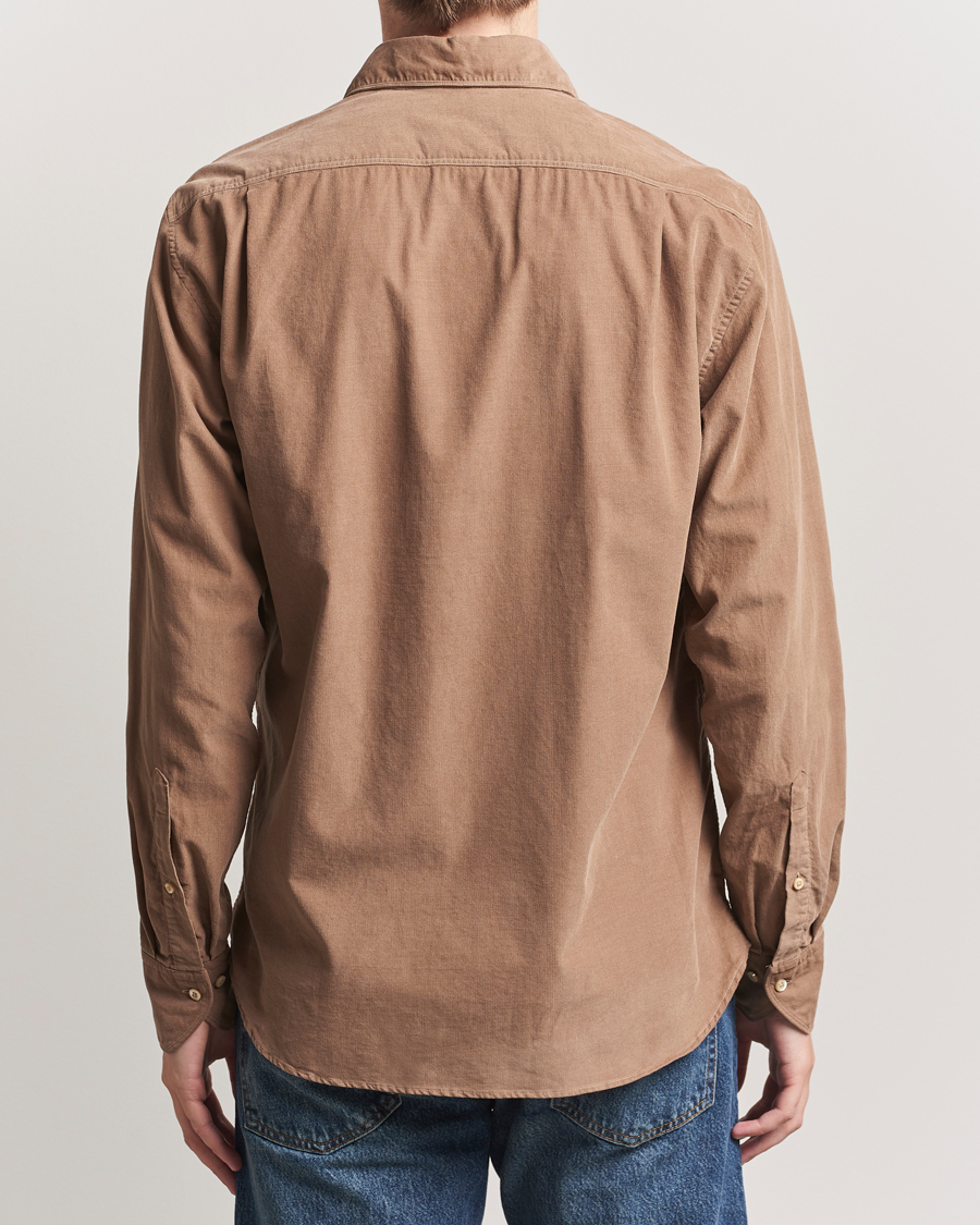 Uomini | Camicie | Stenströms | Regular Fit Cut Away Cord Shirt Brown