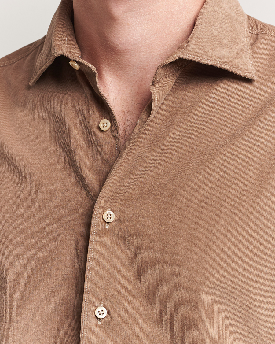 Uomini | Camicie | Stenströms | Regular Fit Cut Away Cord Shirt Brown