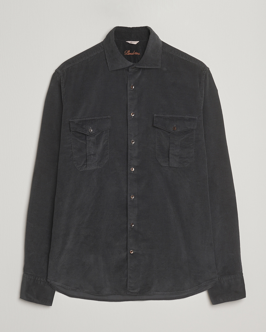 Uomini | Camicie | Stenströms | Regular Fit Cord Pocket Shirt Dark Green