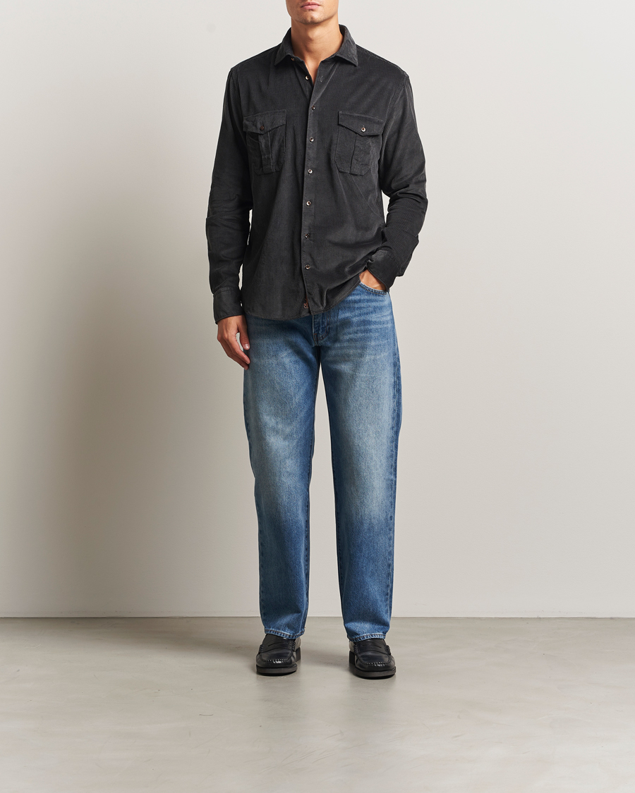 Uomini | Camicie | Stenströms | Regular Fit Cord Pocket Shirt Dark Green