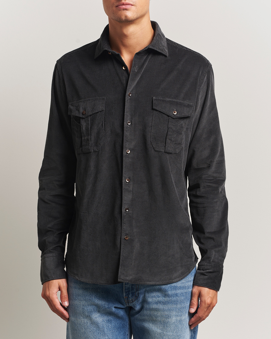 Uomini | Camicie | Stenströms | Regular Fit Cord Pocket Shirt Dark Green