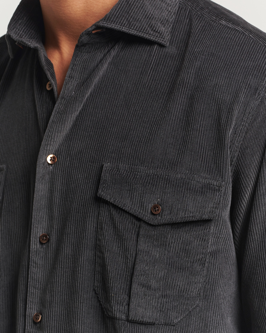 Uomini | Camicie | Stenströms | Regular Fit Cord Pocket Shirt Dark Green