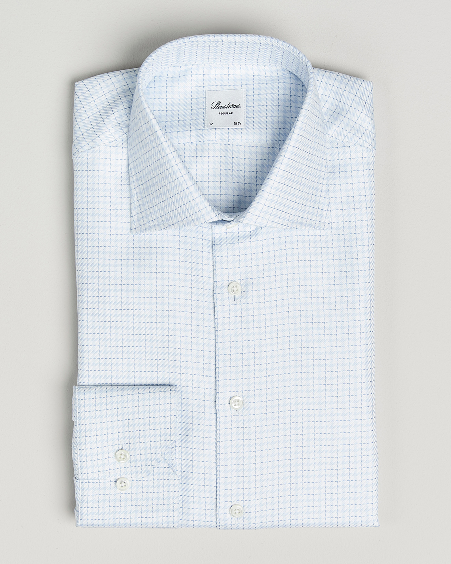 Uomini | Camicie | Stenströms | Regular Fit Diagonal Check Shirt Light Blue