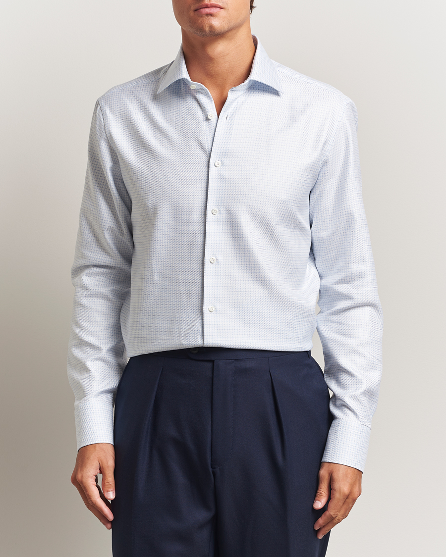 Uomini | Camicie | Stenströms | Regular Fit Diagonal Check Shirt Light Blue