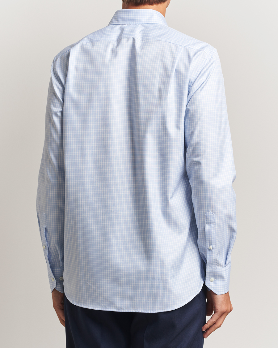 Uomini | Camicie | Stenströms | Regular Fit Twill Check Cut Away Shirt Light Blue