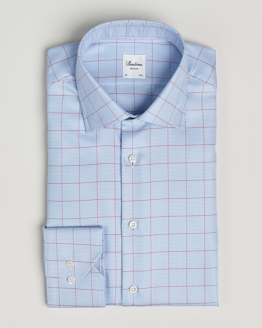 Uomini | Camicie | Stenströms | Regular Fit Overcheck Cut Away Shirt Blue