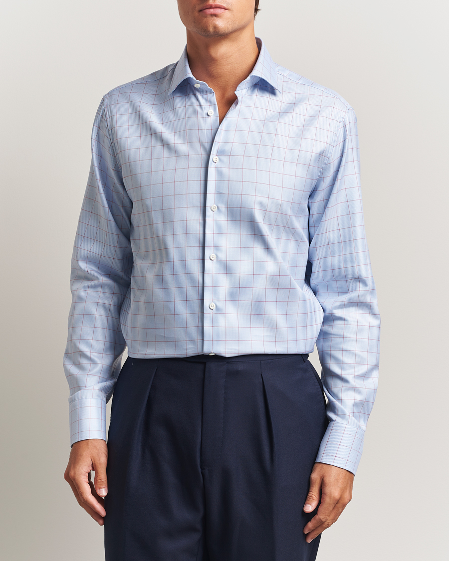 Uomini | Camicie | Stenströms | Regular Fit Overcheck Cut Away Shirt Blue