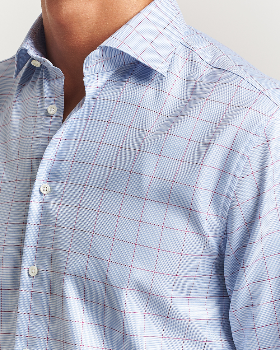 Uomini | Camicie | Stenströms | Regular Fit Overcheck Cut Away Shirt Blue