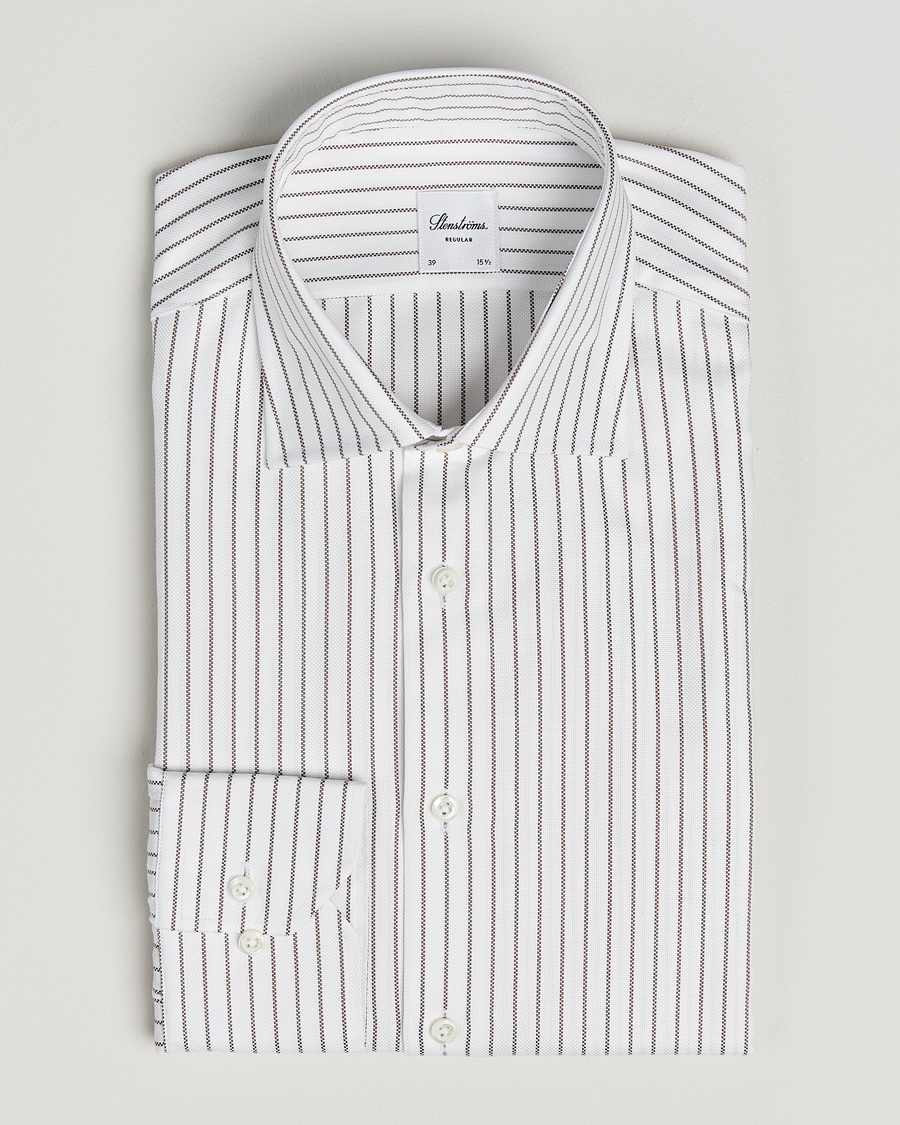 Uomini | Camicie | Stenströms | Regular Fit  Oxford Stripe Cut Away Shirt White