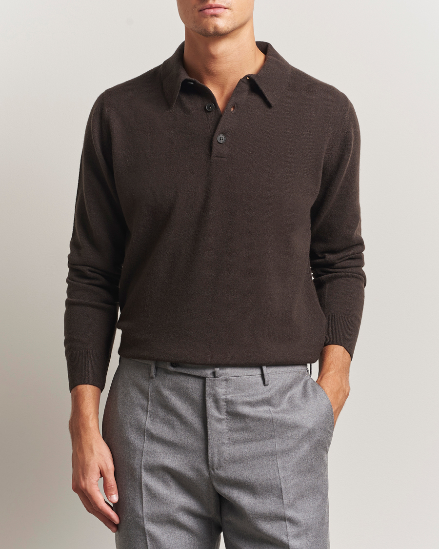 Uomini | Maglieria | Sunspel | Cashmere Polo Truffle