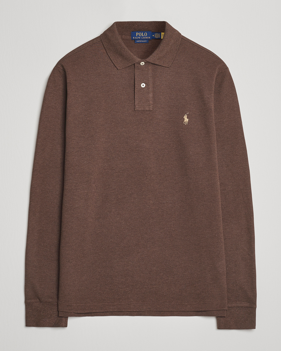Uomini | Maglieria | Polo Ralph Lauren | Custom Slim Fit Long Sleeve Polo Nutmeg Brown Heather
