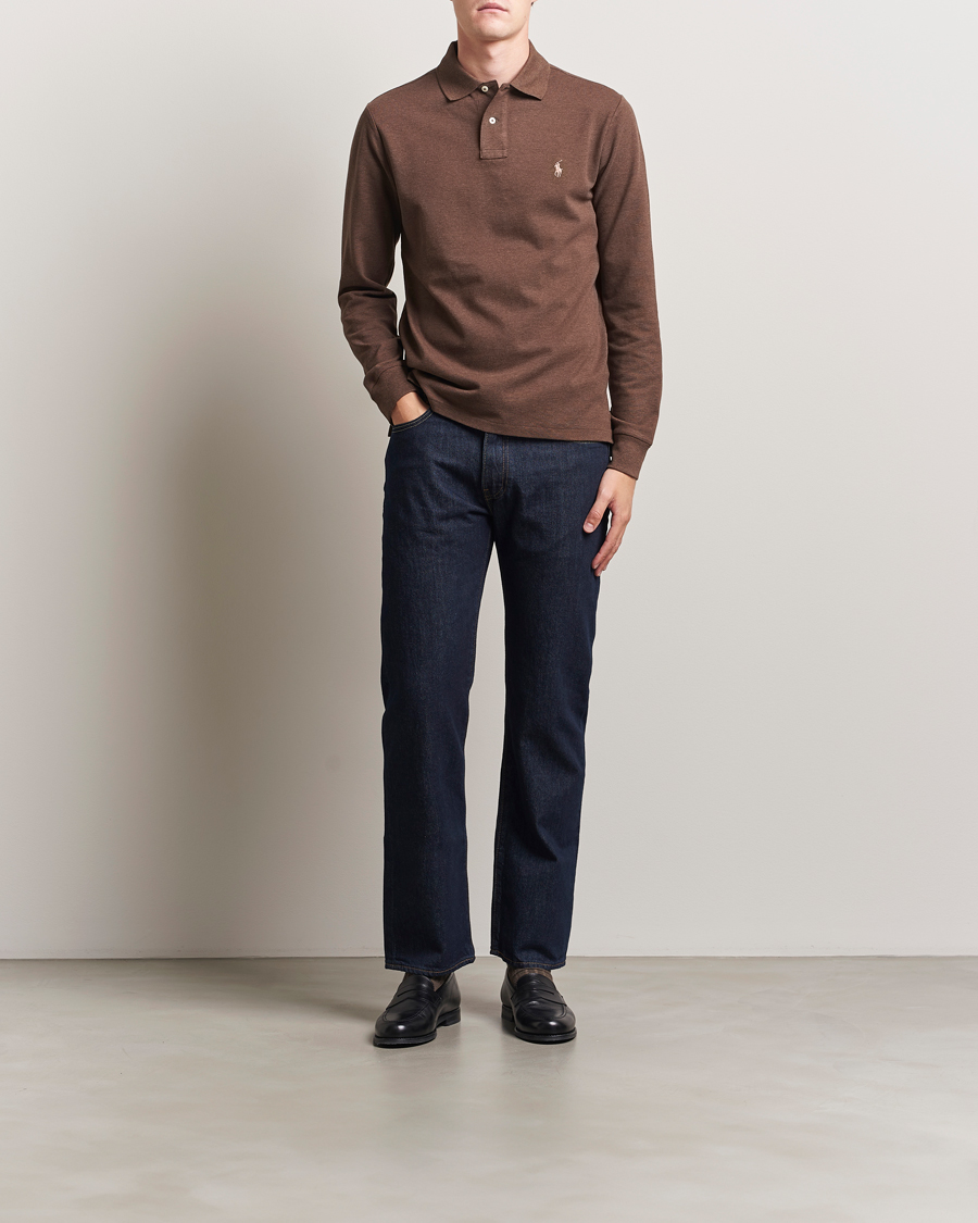 Uomini | Maglieria | Polo Ralph Lauren | Custom Slim Fit Long Sleeve Polo Nutmeg Brown Heather