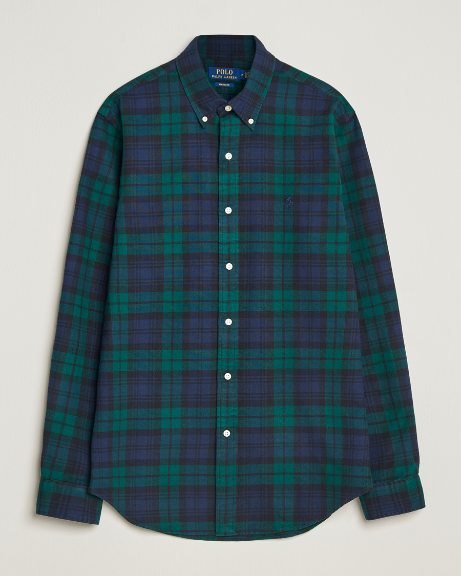 Uomini | Camicie | Polo Ralph Lauren | Custom Fit Brushed Flannel Checked Shirt Navy/Green