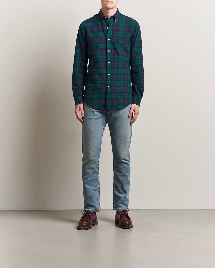 Uomini | Camicie | Polo Ralph Lauren | Custom Fit Brushed Flannel Checked Shirt Navy/Green