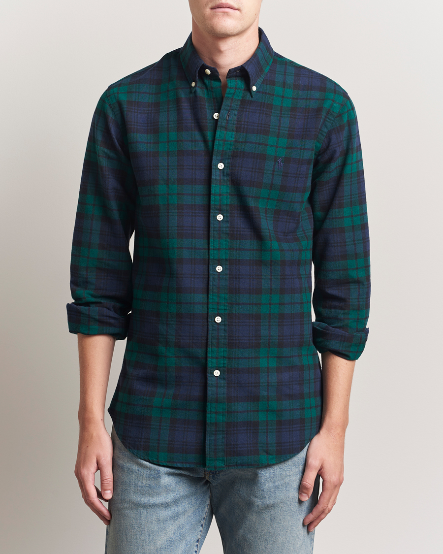 Uomini | Camicie | Polo Ralph Lauren | Custom Fit Brushed Flannel Checked Shirt Navy/Green
