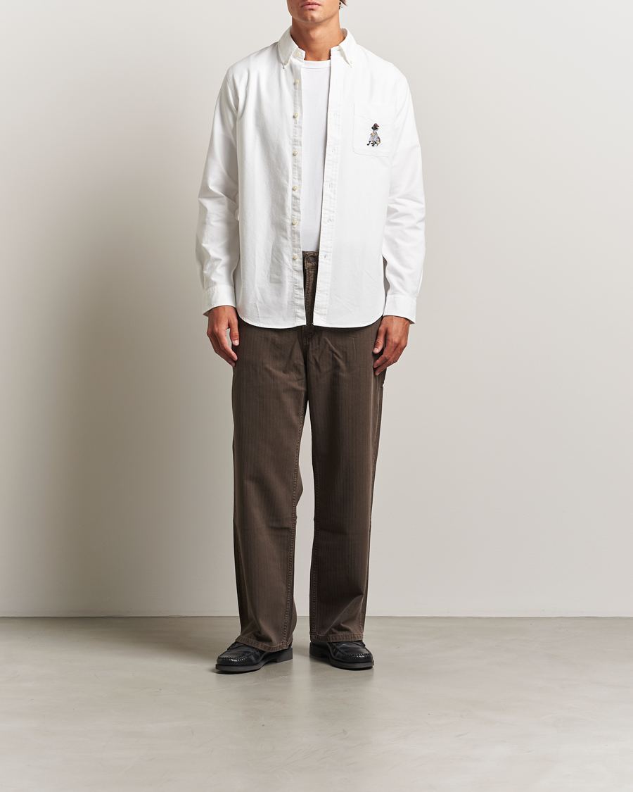 Uomini | Camicie | Polo Ralph Lauren | Custom Fit Dog Pocket Oxford Shirt White Black Lab