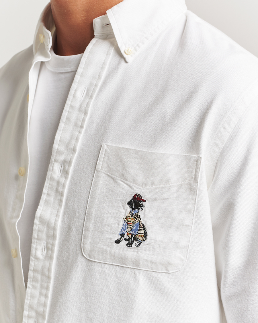 Uomini | Camicie | Polo Ralph Lauren | Custom Fit Dog Pocket Oxford Shirt White Black Lab