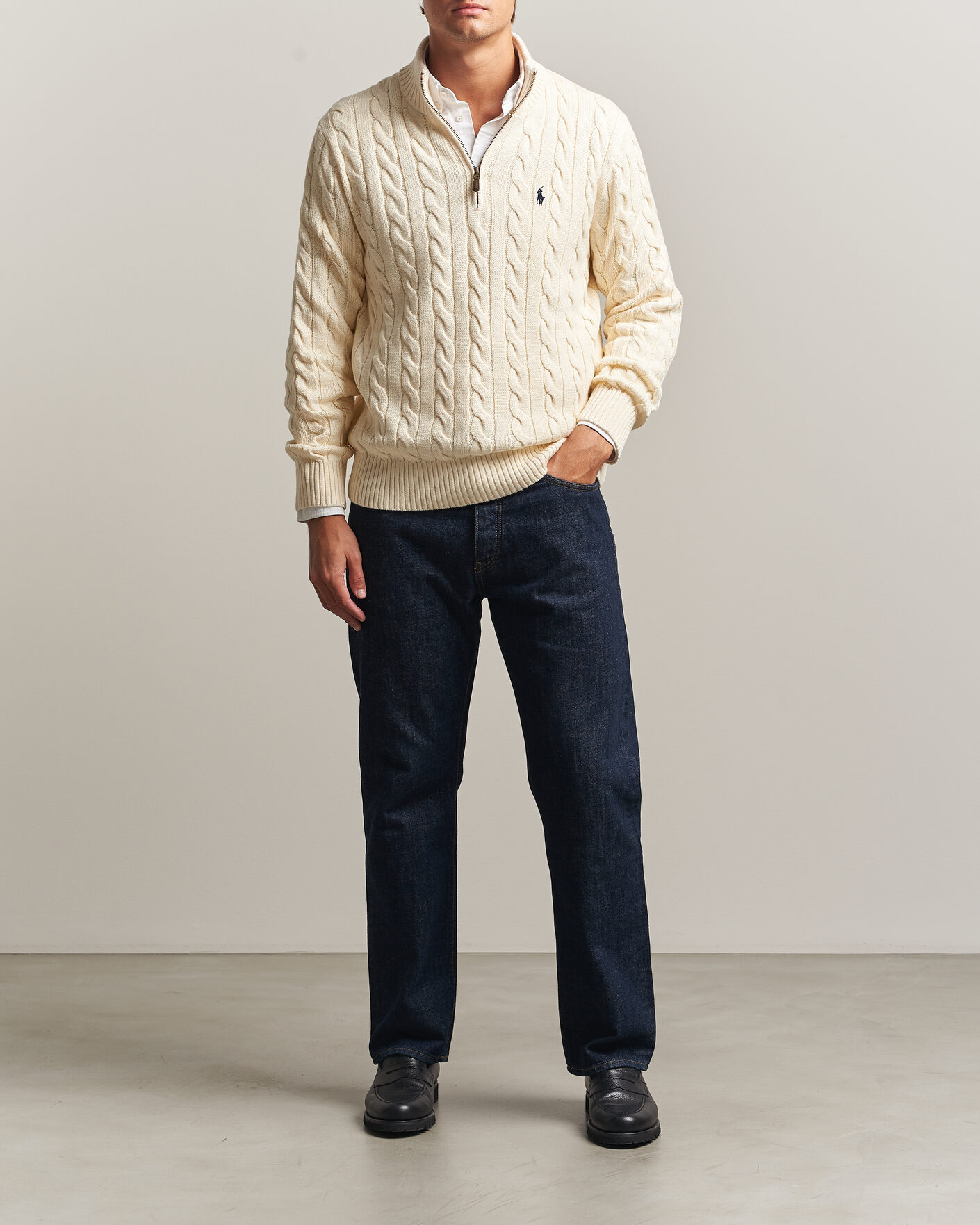 Uomini | Maglieria | Polo Ralph Lauren | Cotton Cable Half Zip Andover Cream