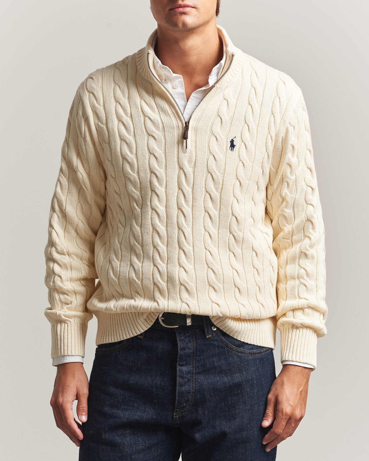 Uomini | Maglieria | Polo Ralph Lauren | Cotton Cable Half Zip Andover Cream