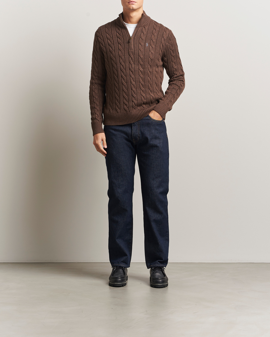 Uomini | Maglieria | Polo Ralph Lauren | Cotton Cable Half Zip Nutmeg Brown Heather