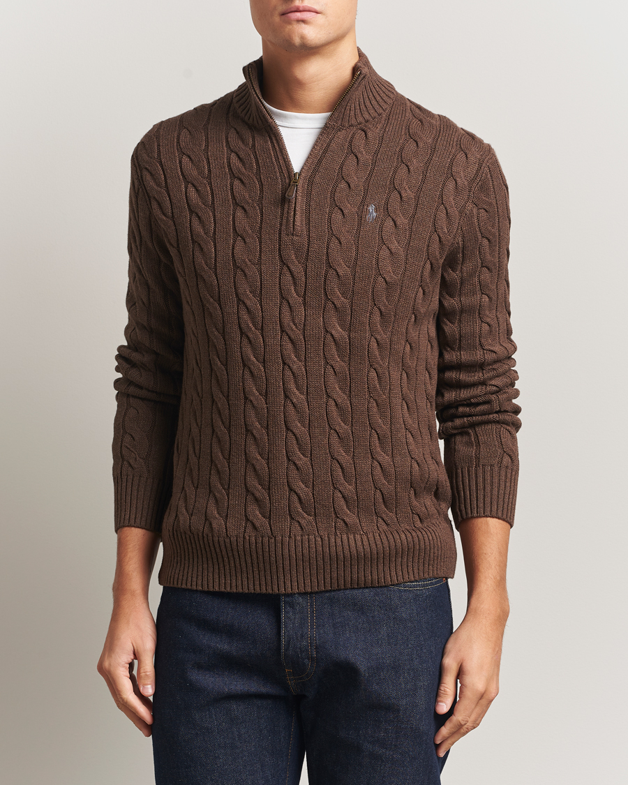 Uomini | Maglieria | Polo Ralph Lauren | Cotton Cable Half Zip Nutmeg Brown Heather