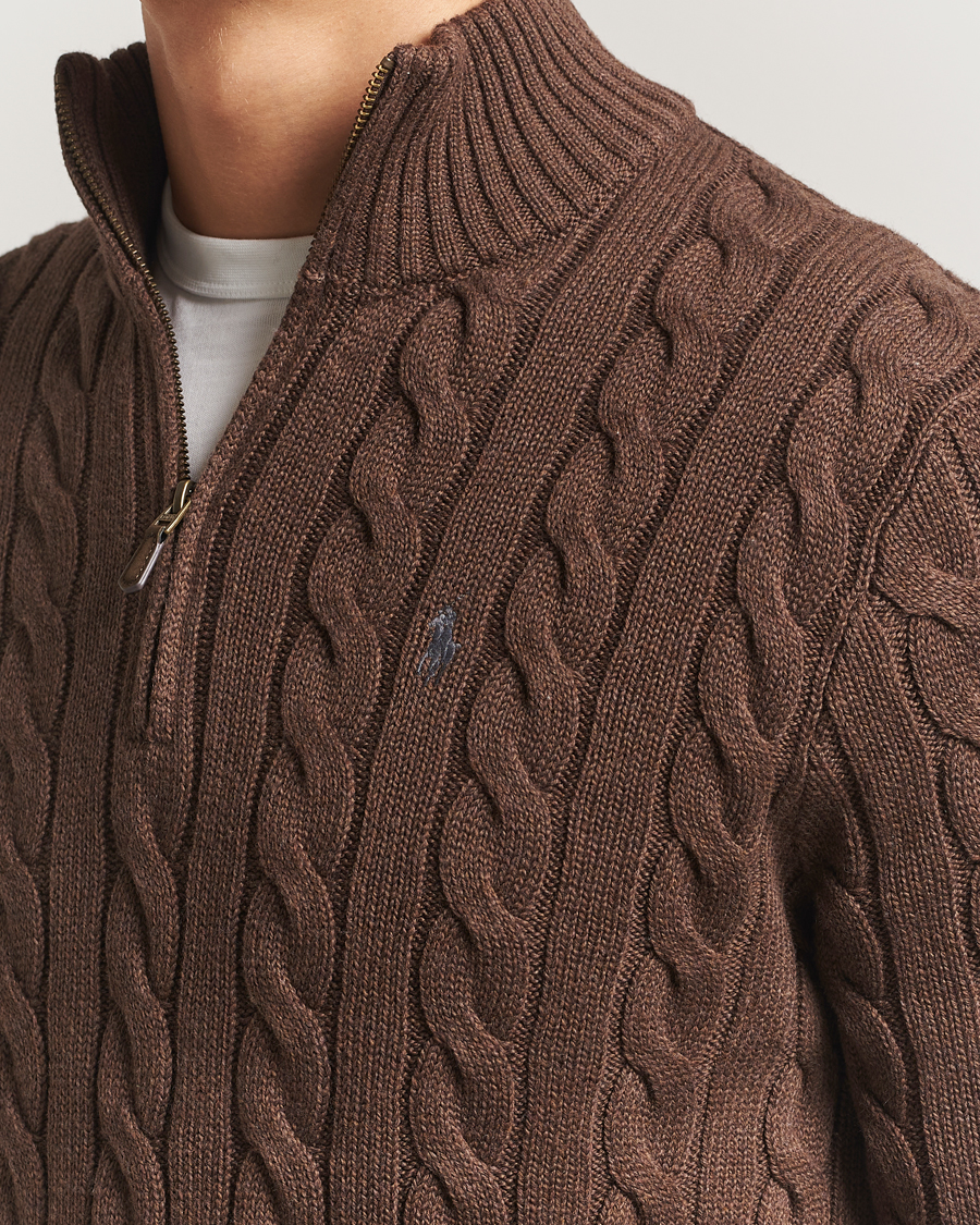 Uomini | Maglieria | Polo Ralph Lauren | Cotton Cable Half Zip Nutmeg Brown Heather