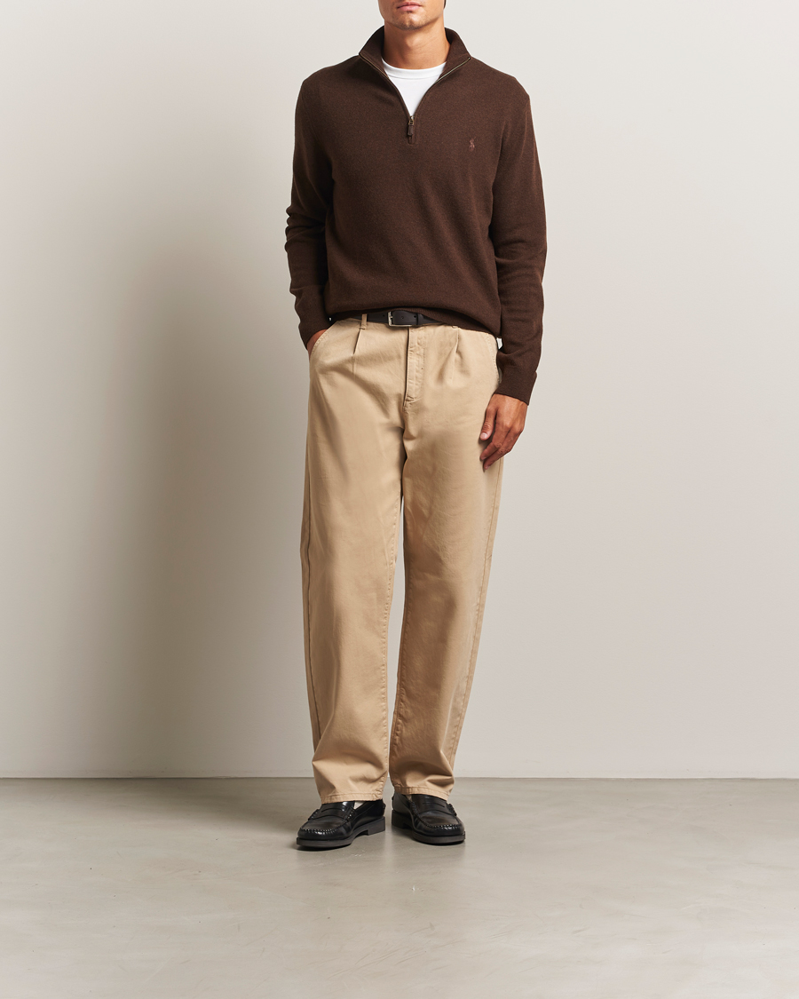 Uomini | Maglieria | Polo Ralph Lauren | Merino Half-Zip Sweater Cacao Brown Heather