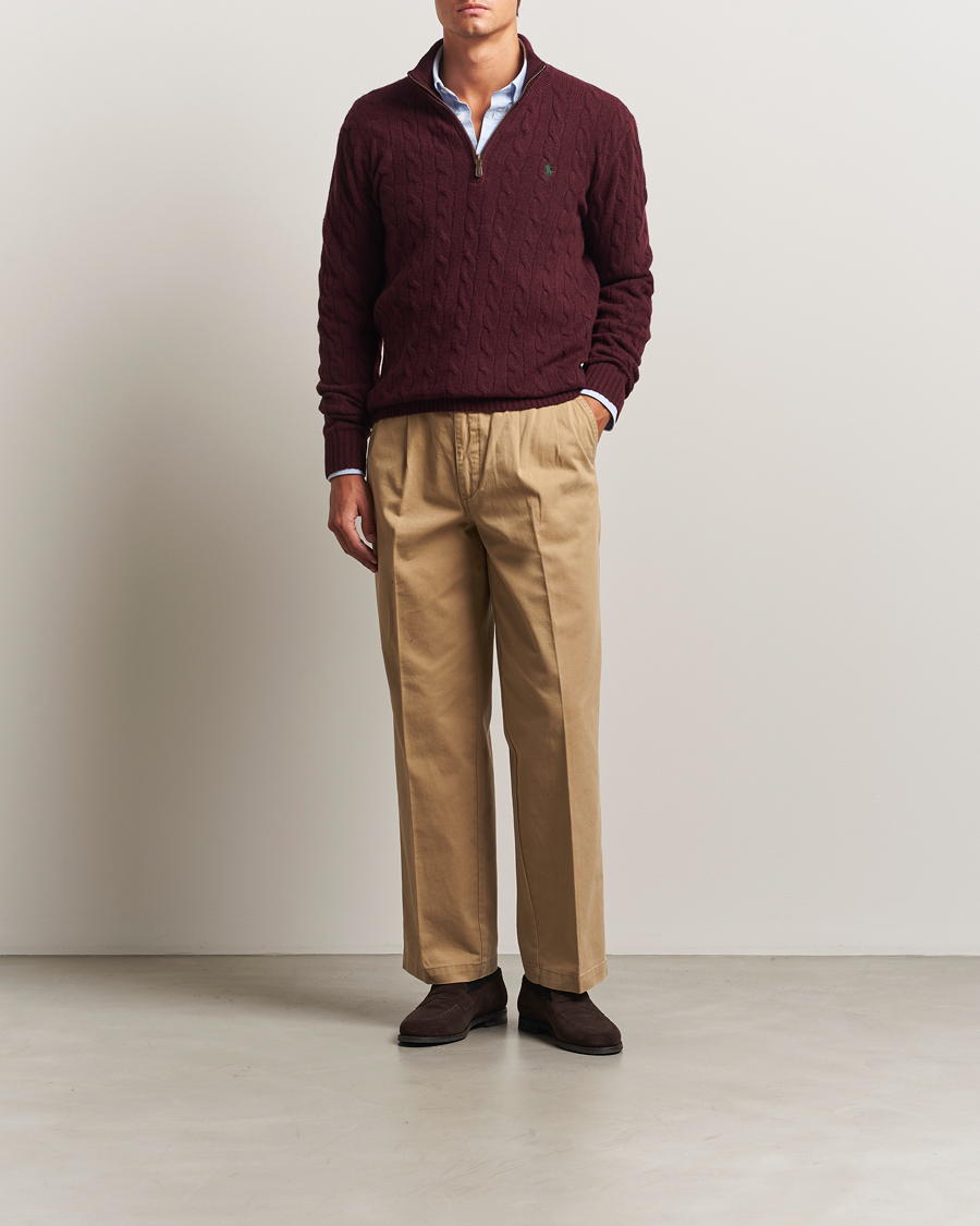Uomini | Maglieria | Polo Ralph Lauren | Wool/Cashmere Cable Half Zip Aged Wine Heather