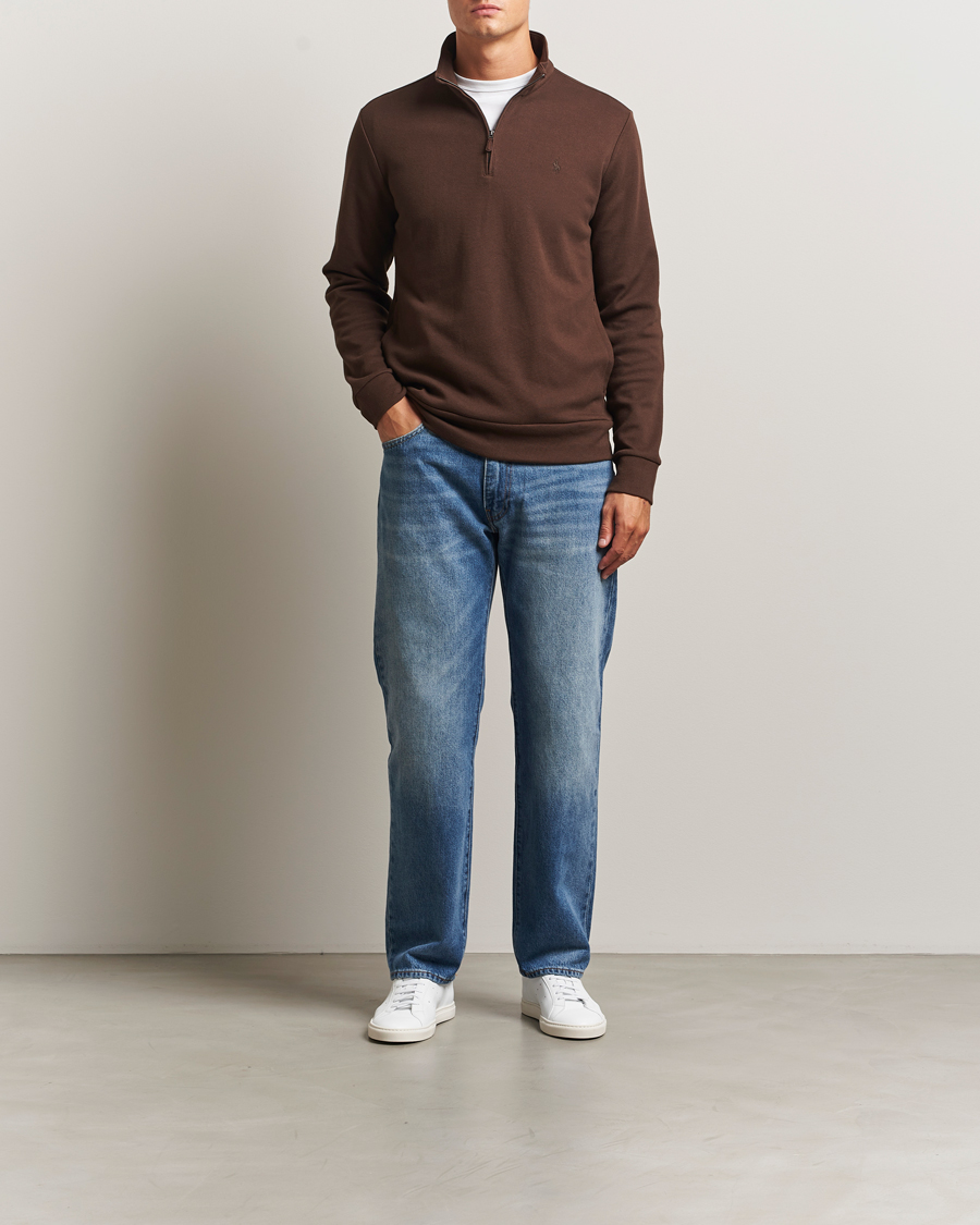 Uomini | Maglieria | Polo Ralph Lauren | Double Knit Jaquard Half Zip Sweater Nutmeg Brown