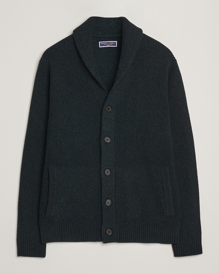 Uomini | Maglieria | Charles Tyrwhitt | Chunky Merino Shawl Neck Cardigan Forest Green