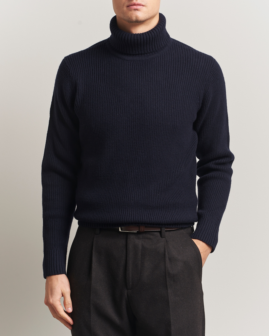 Uomini | Maglieria | Charles Tyrwhitt | Chunky Merino Roll Neck Navy