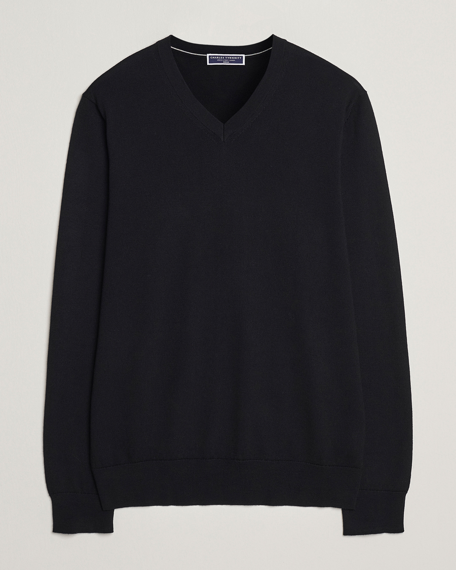 Uomini | Maglieria | Charles Tyrwhitt | Pure Merino V-Neck Jumper Black